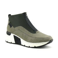 Rieker N6352-52 - Vert Noir Beige - Boots Femme compensee - Zip dessus