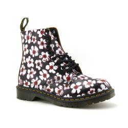 Dr Martens 1460 PASCAL Black Red - Pansy Fayre Vintage - Boots Fleurs