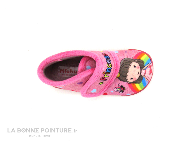 Achat chaussures Michu Shoes Bébé Chausson Toile, vente Michu 2605 -  Princesse arc-en-ciel - Chausson Fille rose avec scratch
