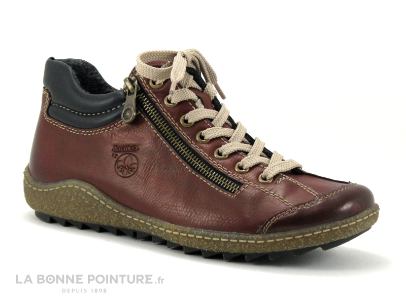 Achat chaussures Rieker Femme Chaussure montante, vente Rieker 53716-27 -  Bordeaux Noir - Chaussure Femme lacet et zip