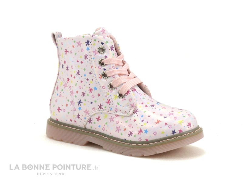 Happy Bee B595180 Pink - Boots fille rose avec etoiles multicolores 1