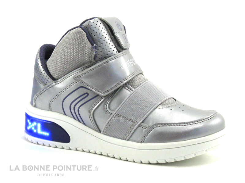 Achat chaussures Geox Enfant Botte et Bottillon, vente Geox J848DA XLED - Silver Violet - Basket LED fille