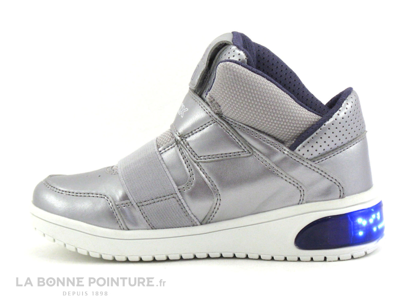 Achat chaussures Geox Enfant Botte et Bottillon, vente Geox J848DA XLED - Silver Violet - Basket LED fille