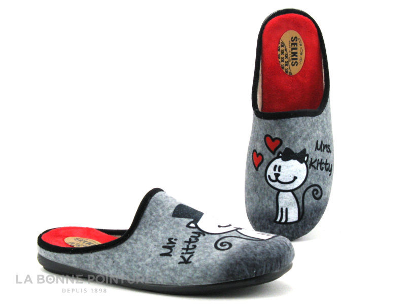 Selkis 22309 Gris - Mrs Kitty et Mr Kitty - Pantoufle chat Femme 1