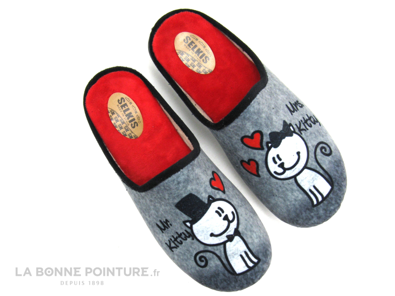 Selkis 22309 Gris - Mrs Kitty et Mr Kitty - Pantoufle chat Femme 2