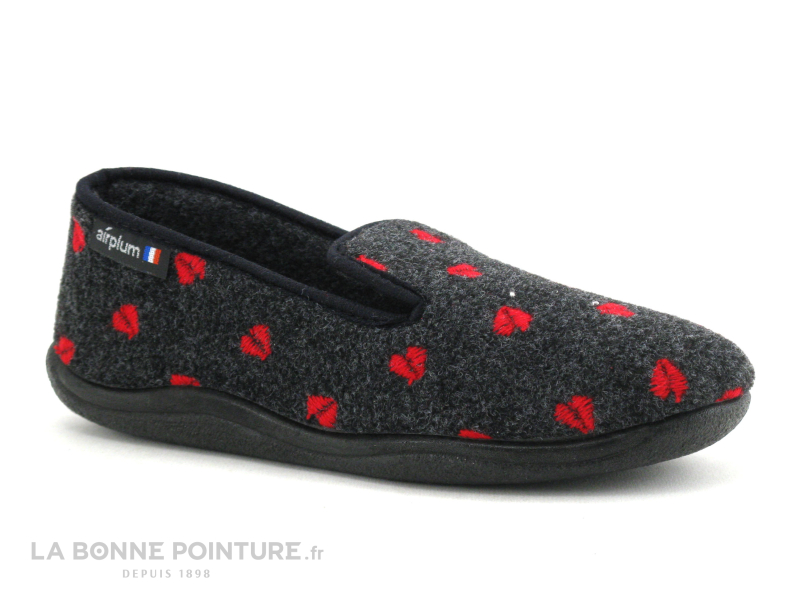 Airplum ZOMEO Anthracite - Coeurs rouges - Charentaise Femme 1