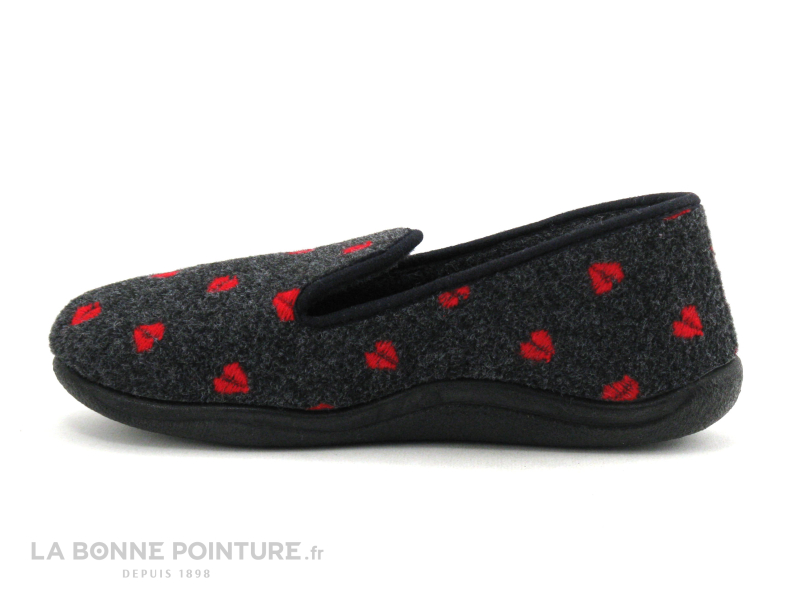 Airplum ZOMEO Anthracite - Coeurs rouges - Charentaise Femme 2
