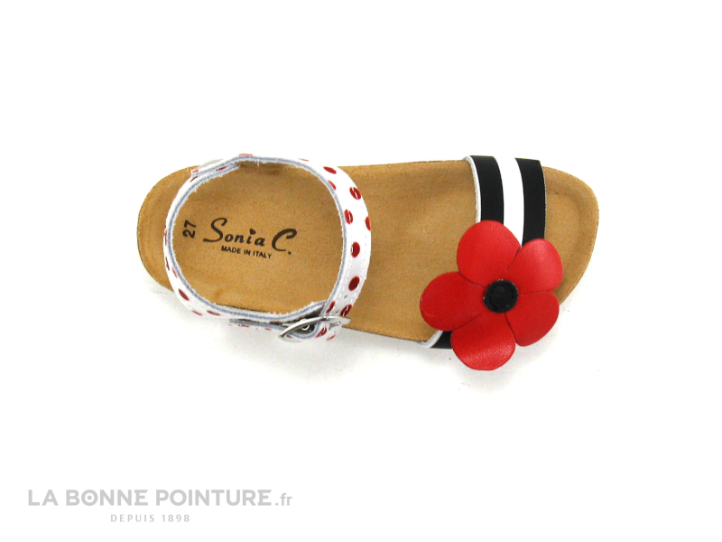Sonia C BIA - Rayures Pois Fleur - Rouge Noir Blanc - Sandale fille 3
