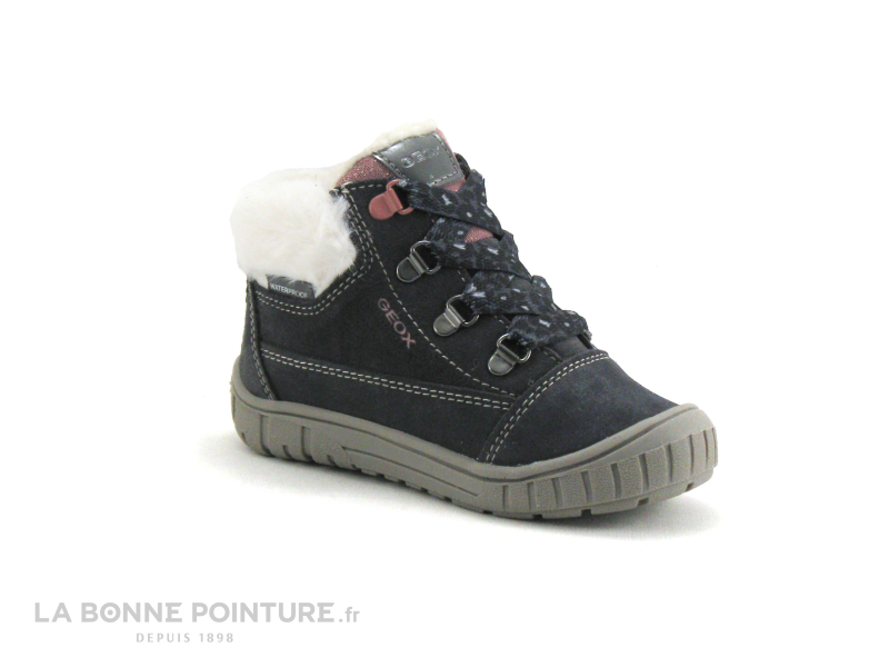 Achat chaussures Geox Bébé Bottillon, vente B842LA OMAR - Gris - Rose - Fourrure blanche - Boots BEBE Fille