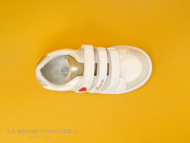Kouki by Bopy ILTA Blanc - Or - Sneakers fille 3 velcros - Coeur rouge 4