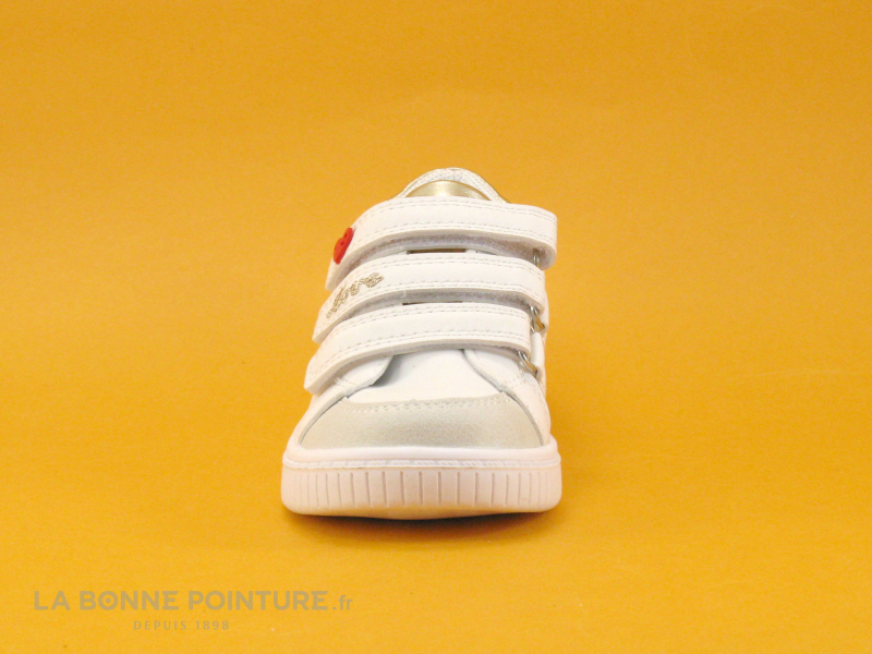 Kouki by Bopy ILTA Blanc - Or - Sneakers fille 3 velcros - Coeur rouge 2
